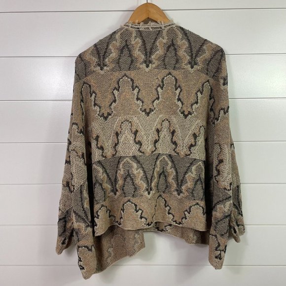 Free People Open Front Boho Cardigan Sweater Tan Black sz M - Picture 6 of 6